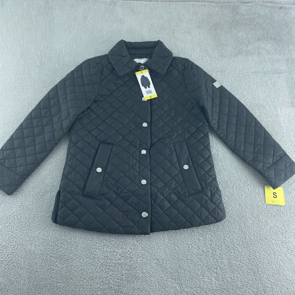 Anne Klein Black Quilted Jacket Coat S Lightweight Polyester Snap Front NWT 0577